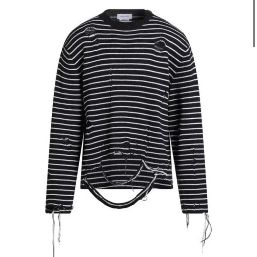 Striped Distressed Sweater in Navy